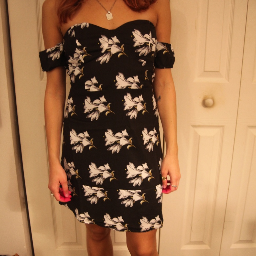 Black and white floral print formal dress